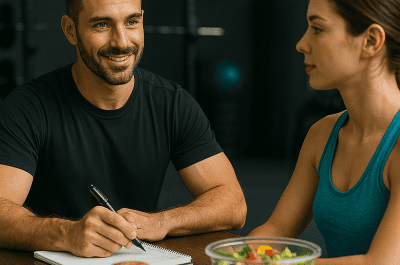 A diet councillor explaining diet plan to clients