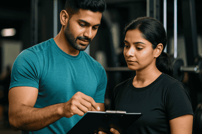 A Personal Trainer explaining the fitness plan to a client