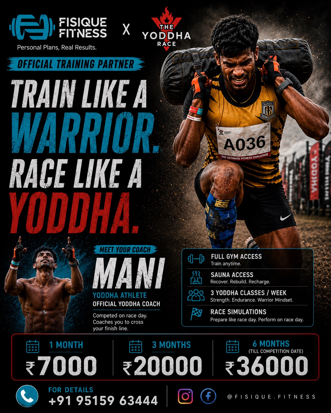 Fisique Fitness × The Yoddha Race — Official Training Partner. Train like a warrior, race like a Yoddha.